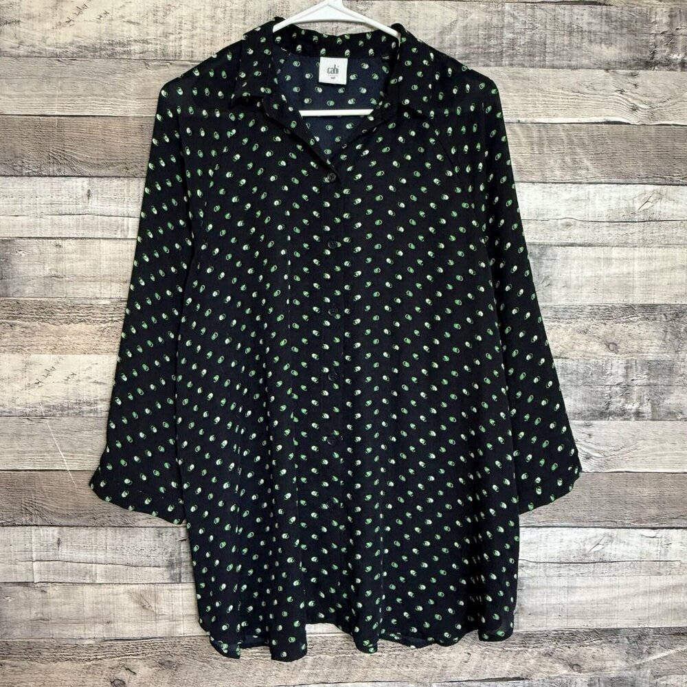 Cabi Womens Size Medium Blue Green Dot Print Collared Shirt Style 5019